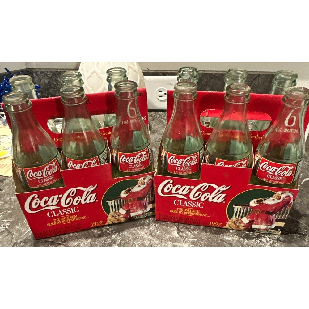 Coca-Cola Classic: 2 @ 1997 Christmas Santa 6-Pack Cardboard Bottle Carrier
